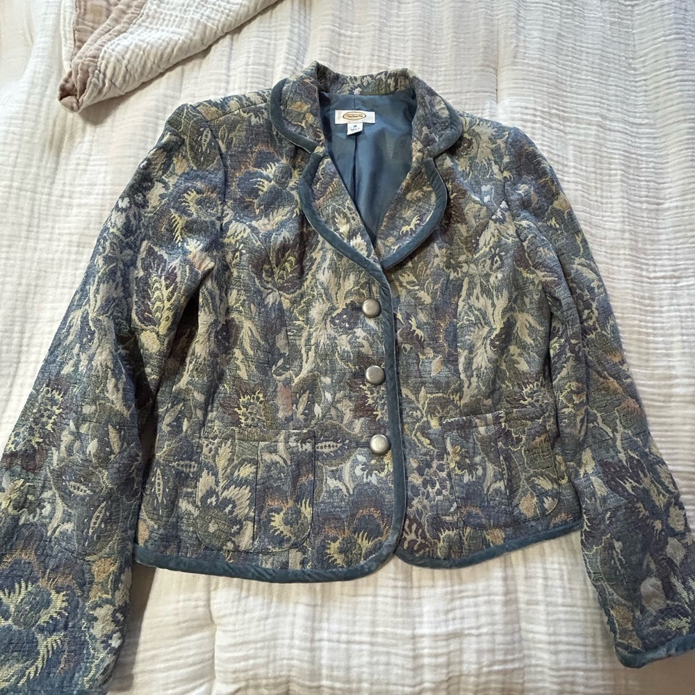 Talbots Vintage Tapestry Velvet Trimmed Blazer Size 10